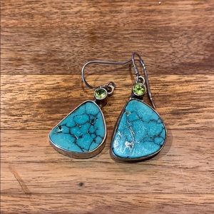 Turquoise and Peridot dangle earrings